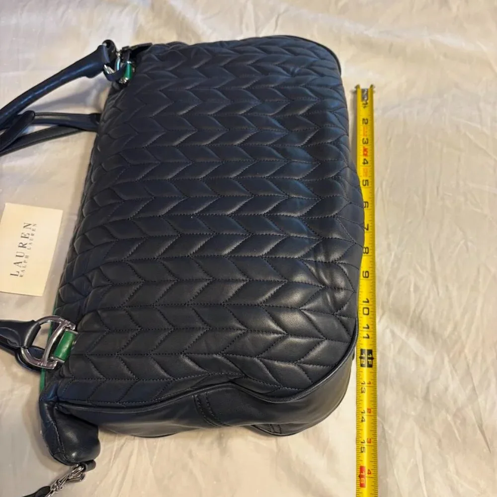 RALPH LAUREN Navy/Green Quilted Leather Bag with Dust Bag - Excellent Condition - Picture 14 of 16